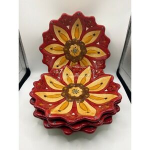 Set of 4 Pier 1 Imports Carynthum Flower Petal Shaped Salad Plates 8" New